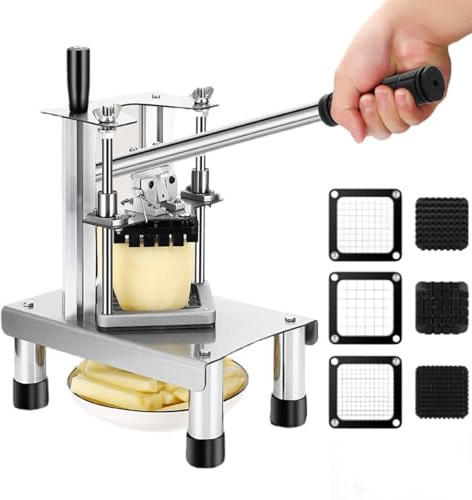 French Fries Cutter Professional Potato Chipper Commercial Potato Chipper Vegetable Fruit Slicer, with 3 Stainless Steel Blades-1/4 1/2 3/8 for Restaurants & Home Kitchen