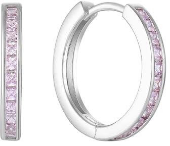 Starchenie Creolen Ohrringe 925 Silber mit Rosa Turmalin Zirkonia für Damen Huggie Ohrhänger Hypoallergen Schmuck Geschenk