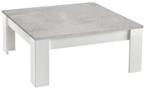AltoBuy Denae - Table Basse Carrée 100cm Laquée Blanc Brillant et Gris Marbré