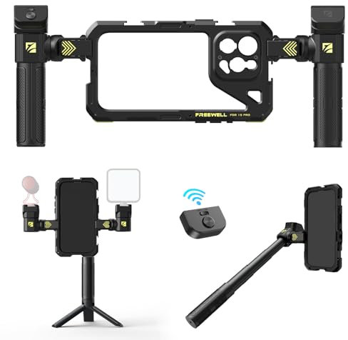 Freewell Multifunctional Smartphone Tool-Free Genius Rig Cage – Quick Installation, Tripod and Monopod Handles, Bluetooth Remote for iPhone 15 Pro