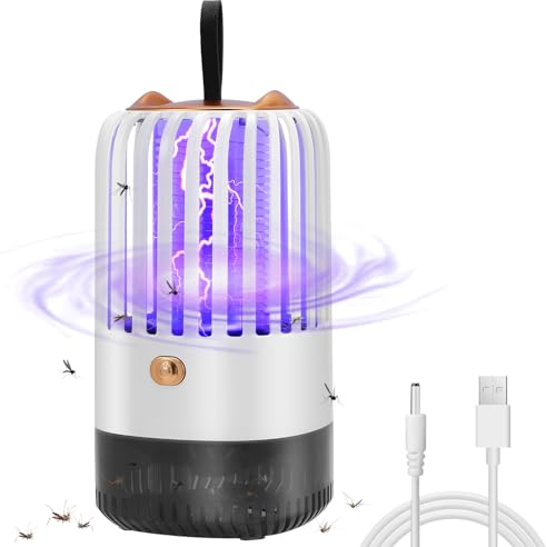 Lampe Anti Moustique, Piège à Mouche 2000mAh Rechargeable USB, 360 ° UV Tueur d'Insectes Électrique, Répulsifs à Moustiques Lumière LED, Efficace Portée 100m² pour Intérieur et Extérieur