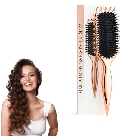 Curl defining brush, Curl Hair Brush, Curl Define Styling Brush, for Combing and Shaping Men's and Women's Curls boar bristle hair brush-Rose gold