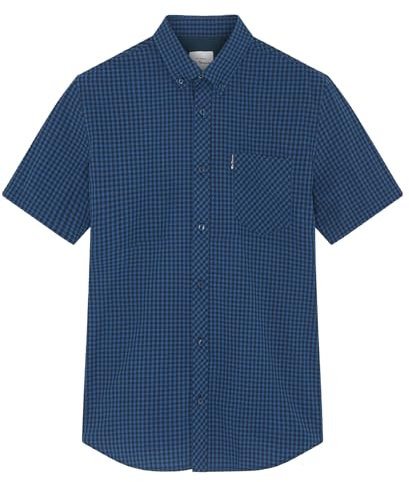 Ben Sherman Big Size Signature Gingham Short Sleeve Shirt for Men in Royal Blue, 3XL