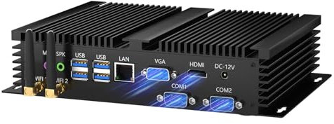 Kinupute Industrie Mini PC, Lüfterloser Desktop Computer i7-1165G7 bis 4.7GHz, Windows 11 Pro, 32G DDR4, 1T NVME SSD, 2xCOM RS232, 4K HDMI/VGA, USB3.0, Gigabit Ethernet, WiFi6, BT5.2, Auto Power On