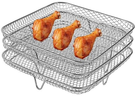 Air Fryer Rack 3Pcs Stackable 8.27 Inch Square Tower Air Fryer Rack Basket Stainless Steel Grilling Rack Air Fryer Accessories for Barbecue Oven 8-Qt Air Fryer Dehydrator Rack Grill Rack Tower Air Fry