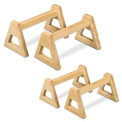 Relaxdays Poignées de Pompes, Lot de 4, Bambou, 2 Tailles, callisthénie, Musculation, Supports Poirier, Natures