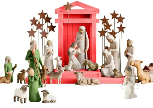 Easter Decorations for Table, Nativity Sets with 20 Figures and Stable, Jesus Statue Nativity Resin, Easter Scene & Christmas Decorations Religious & Christian for Church Indoor Home or School