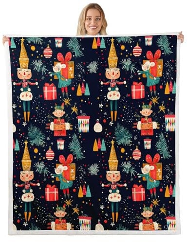 Loussiesd Weihnachten Hirsch Elch Dekor Decke 150x200cm Weihnachten Nussknacker Kuscheldecke Teens Frohe Weihnachten Flanell Fleecedecke Frohe Weihnachten Baum und Schneemann Couchdecke