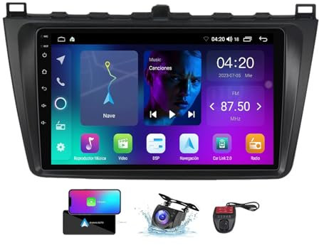 ZZPHKK Android 13 Car Radio für Mazda 6 Ⅱ GH 2007-2012 Wireless Carplay Android Auto 9 Zoll Touchscreen DSP Multimedia Player GPS Navigation Bluetooth FM/RDS SWC + Reversing Camera + DVR(NF-2)