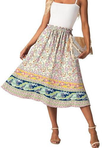 GRECERELLE Jupe midi longue d'été pour femme - Ligne A Flowy - Avec poches - Légère et aérée, rose vert clair, XXL