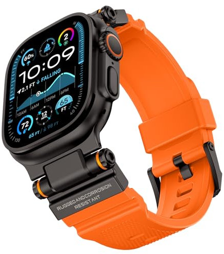 Robustes Armband, Kompatibel mit Apple Watch Ultra 2/Ultra 49mm Sport Silikon Uhrenarmband für Herren, mit Metallanschluss,Luxus Uhrband Geeignet für iWatch Ultra 2/Ultra (Schwarz und Orange)