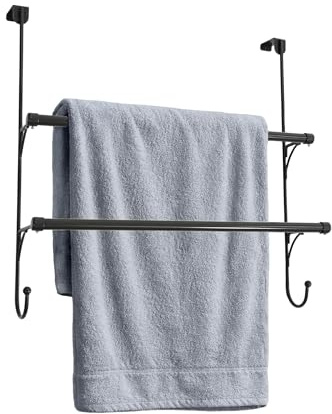 Libbi Lou Over Door Clothes Airer Towel Rail Rack Hanging Bathroom Storage Rail with Hooks – 48x48x13cm
