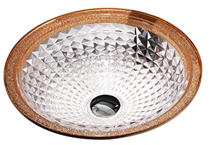 WEYFH Aufsatzwaschbecken für Badezimmer mit Abfluss-Kombination, rundes Aufsatzwaschbecken aus Glas, 12 mm dick, modernes Kunstwaschbecken