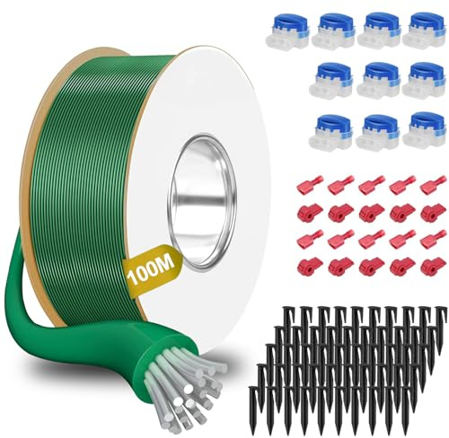 100M Universal Begrenzungskabel für Mähroboter+100 Erdnägel+10 Mähroboter Kabelverbinder+10 Anschlussklemmen, Rasenmäher Kabel Zubehör Set,Kompatibel mit Gardena Bosch Husqvarna Worx Honda Robomow usw