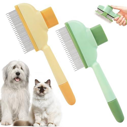 2 spazzole per peli di gatto e cane, con funzione autopulente, pettine gatto anti-nodi e anti-pelo, galleggiante, spazzola morbida per cura del pelo, rimuovere efficacemente i peli galleggianti (verde