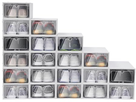 CHERIPOLI 20Pcs Schuhboxen Schuhbox Transparent Schuh-Organizer, Platzsparender Schuhorganizer Organisieren Hartplastik Schuhkarton, Schublade Kunststoff Box (Weiß)