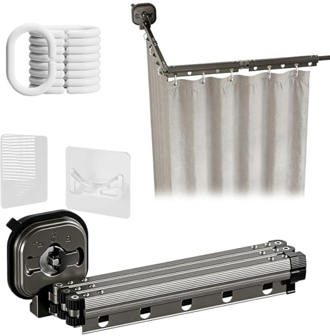 Faltbarer Duschvorhang Ohne Bohren, 1.8x2M 4-Fach Wandmontage Dusche | Vorhänge mit Duschvorhangstange und Starker Saugnapf Shower Curtain für Badezimmer Umkleideräume Wohnmobile