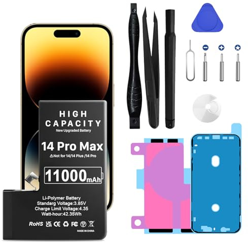 Batterie pour iPhone 14 Pro Max, Nouvelle Mise à Niveau Batterie Haute Capacité de Remplacement pour iPhone 14 Pro Max, A2894, A2651, A2893, A2895 avec Kit de Réparation
