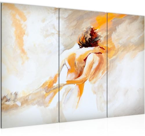 Runa Art Wandbilder Abstrakt Bild XXL Wohnzimmer Schlafzimmer Büro Liebespaar Umarmung Orange Grau 40 x 80 cm - 3 Bilder 3 Teilig 051031a