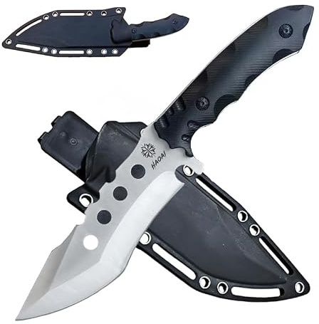HAOAI Outdoor Couteau de survie avec fourreau Kydex lame fixe en acier 5Cr13MoV monobloc Couteau d'extérieur forgé d'une seule pièce manche en APS Idéale Pour le Camping et la Survie en Jungle (Blanc)
