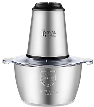 Royal Swiss Tritatutto Elettrico, 3L, 1000W, Acciaio Inox, 4 Lame, 2 velocità, Robusto e Durevole Per tutti i tipi di utilizzo