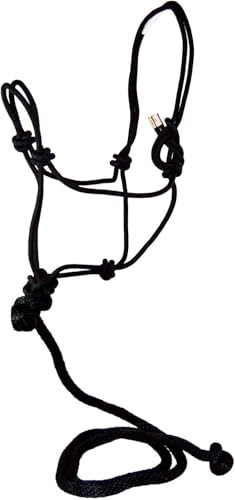 Hamilton Quality Rope Horse Halter and Detachable 7' Lead, Average Adult Horse, 800-1100 lbs, Black