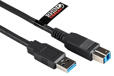 rhinocables USB 3.0 Printer Cable - A Male to B Lead | Universal Compatibility for All Your USB-B Devices - Printers, Scanners & External Hard Drives including HP, Brother, Dell & Epson (Black 1m)