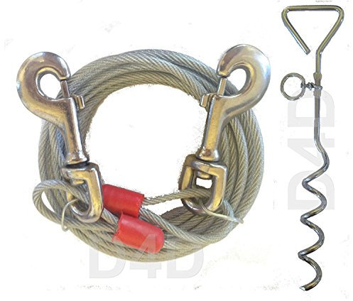 Pet Living 10ft (3m) Dog Tie Out Cable with 16 Spiral Ground Stake Spike
