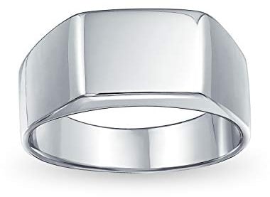 Bling Jewelry Geometrischer anpassbarer gravierter einfacher breiter rechteckiger Initialen-Monogramm-Siegelring für Herren .925 Sterlingsilber glänzendes Finish