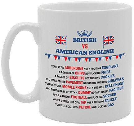 Coralgraph Inc MG2117 British vs American English Funny Factual Difference Novelty Gift Printed Tea Coffee Ceramic Mug