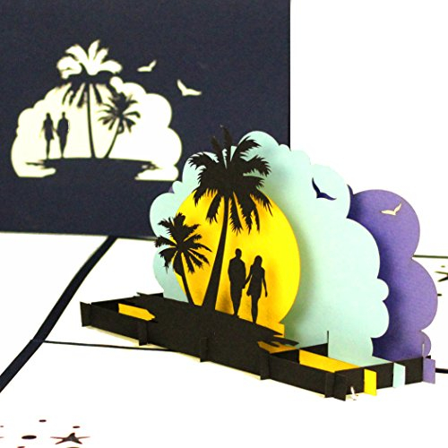 Pop Up Karte „Palmen & Strand“ Reisegutschein, 3D Geburtstagskarte, Gutschein für Urlaub, Reise & Hochzeitsreise