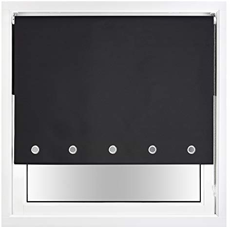 FURNISHED Blackout Roller Blind with Round Eyelets & Metal Fittings Trimmable - Black, 240W x 210H cm
