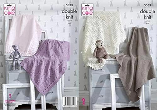 King Cole Double Knitting Pattern Moss or Stocking Stitch Lace or Cable Blanket (5333)