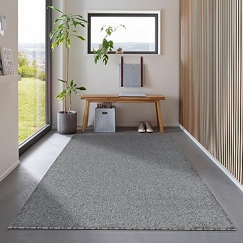 Carpetsale24 Läufer Teppich 80x150 cm Grau, Kurzflor, Einfarbig, Modern, Rechteckig, rutschfest, Pflegeleicht, Flurteppich für Küche, Diele, Wohnbereich