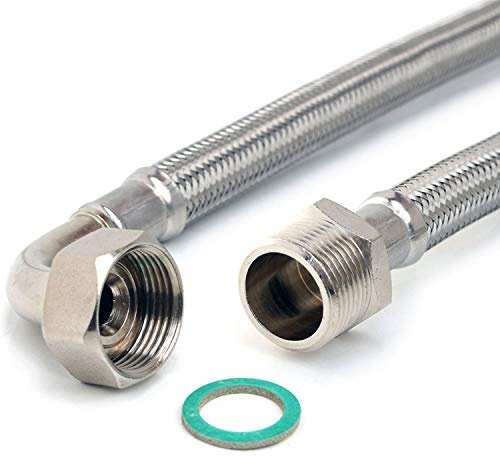 Manguera reforzada de 3/4'' AG x 3/4'' con arco, manguera de entrada para lavadora, grifo o agua potable, DN13, acero inoxidable, longitud 30 cm, fabricado en Alemania