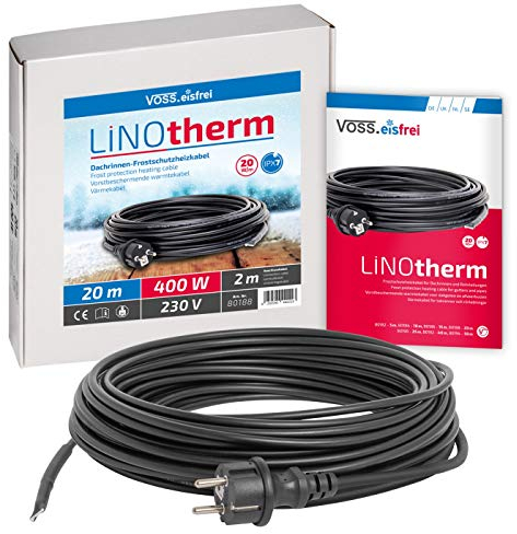 VOSS.eisfrei Heizkabel Linotherm | 20 Meter lang | besonders hohe Heizleistung | Frostschutz für Dachrinnen und Wasserleitungen | Rohrbegeleitheizung Dachrinnenheizung Heizleitung Frostschutzkabel