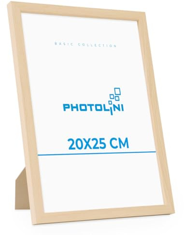 PHOTOLINI Bilderrahmen 20x25 Holz Natur aus MDF Poster-Rahmen, bruchsicheres Acrylglas, zum Aufhängen & Aufstellen, extra Zubehör - für Fotos & Poster
