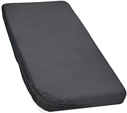 Moon-Luxury Topper Spannbettlaken Jersey Stretch Spannbetttuch Boxspringbett 97% Mako-Baumwolle 3% Elastan 230g/m²-anthrazit-140x200-160x220
