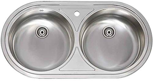 Practic 691014 Fregadero Inox Serie Lujo, 2 Senos con Válvula Grande y Orificio, 84 x 44 cm