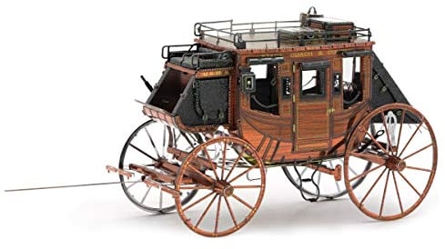 Fascinations MMS189 Metal Earth Metallbausätze - Postkutsche Wild West Stagecoach, lasergeschnittener 3D-Konstruktionsbausatz, 3D Metall Puzzle, DIY Modellbausatz mit 3 Metallplatinen, ab 14 Jahre