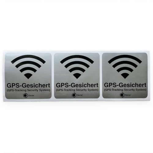 iSecur 3er GPS Aufkleber silber außenklebend 6 x 6 cm - hin375 | 3 GPS Aufkleber 6 x 6 cm, silber, außenklebend für Fahrzeuge, Fahrräder, Türen, Fenster, UV-beständig, wetterfest