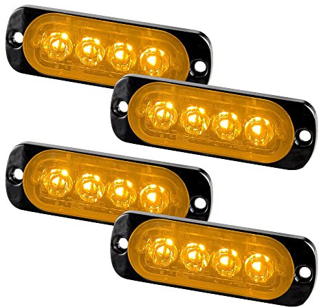 Teguangmei 4pcs Ultra Mince 4LED Lumières Stroboscopiques d'urgence Ambre Danger Balise Avertissement Clignotant Lumières Universelles Pour Voiture Véhicule Camion 12-24V