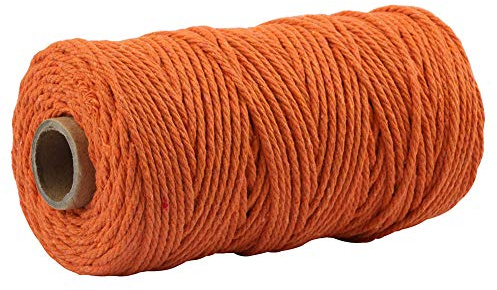 3mmx100m Macrame Cotton Cord 4 Strand Twisted Twine Strings Rope for Wrapping Plant Hanger Knitting Tapestry DIY Home Craft (Orange)