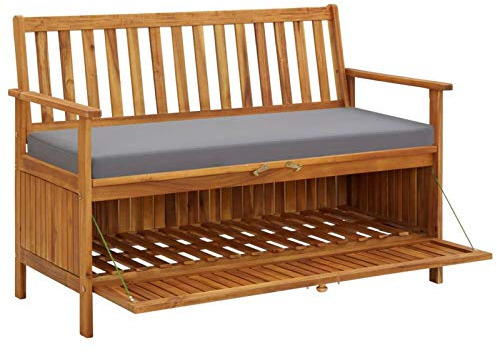 Festnight Gartenbank mit Stauraum 120 cm 2 Sitzer Sitzbank Truhenbank Kissenbox Aufbewahrungsbank Balkon Bank Kissentruhe Gartentruhe für Garten Balkon Outdoor Terrasse, Massivholz Akazie