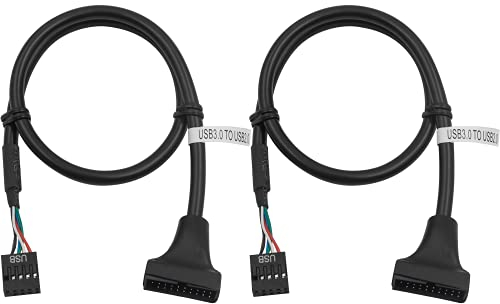 Duttek Adaptador USB 3.0 a USB 2.0, Conector USB 3.0 a Cable USB 2.0, Cable USB 3.0 Macho de 19 Pines a USB 2.0 Hembra de 9 Pines, Adaptador de Cable convertidor de 50 cm (Paquete de 2)
