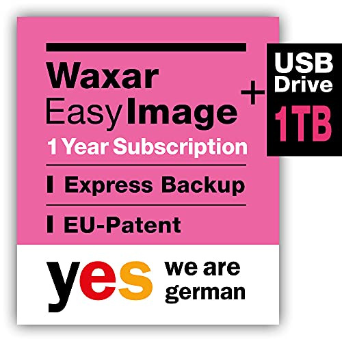 Waxar EasyImage-1000 Bundle, High-End Backup Software inklusive Speicher 1TB, läuft sofort ohne Installation, kompatibel mit Windows | Mac | Linux, Server-Edition, 1 Gerät, 1 Year Subscription, DE