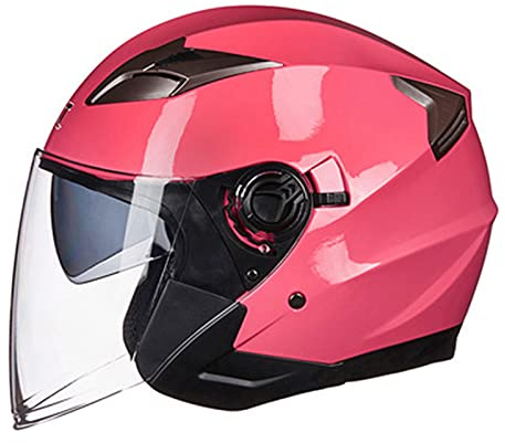 Jethelm Rollerhelm Motorrad Moped Mofa Scooter Offenes Helm Erwachsener Herren Damen Retro Vintage Pilot Biker Helmet Open Face Helmet DOT/ECE-Zertifizierung,Rosa,M