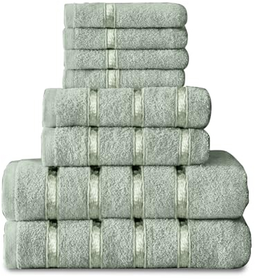 GC GAVENO CAVAILIA 8 Piece Towel Bale Set, Quick Dry Highly Absorbent Cotton Towel Sets Bathroom, Duck Egg Towels Sets 450 GSM, 4x Face Towel 2x Hand Towels 2x Bath Towels