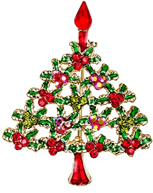 Clearine Weihnachtsbaum Brosche Süße Kristall Diamante Pin Rubin-Rot Gold-Ton