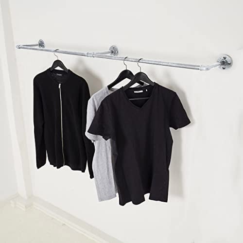 various - steel interior design Kleiderstange Wandmontage Garderobenstange div. Größen z.B. 225 x 28 cm Garderobe Industrial handgefertigt Made in Germany Teleskop U-Form, Silber / Chrome Verzinkt